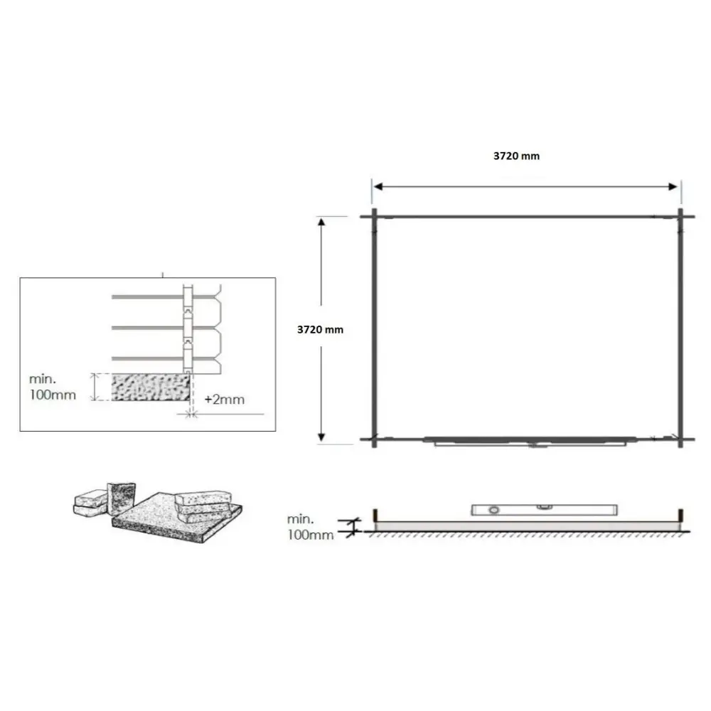 Abri de jardin en bois - 15.2m2 - 3.9x3.9m - Traité - Ep. 34mm - Couleur: marron