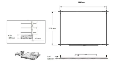 Abri de jardin en bois - 15.2m2 - 3.9x3.9m - Traité - Ep. 34mm - Couleur: marron
