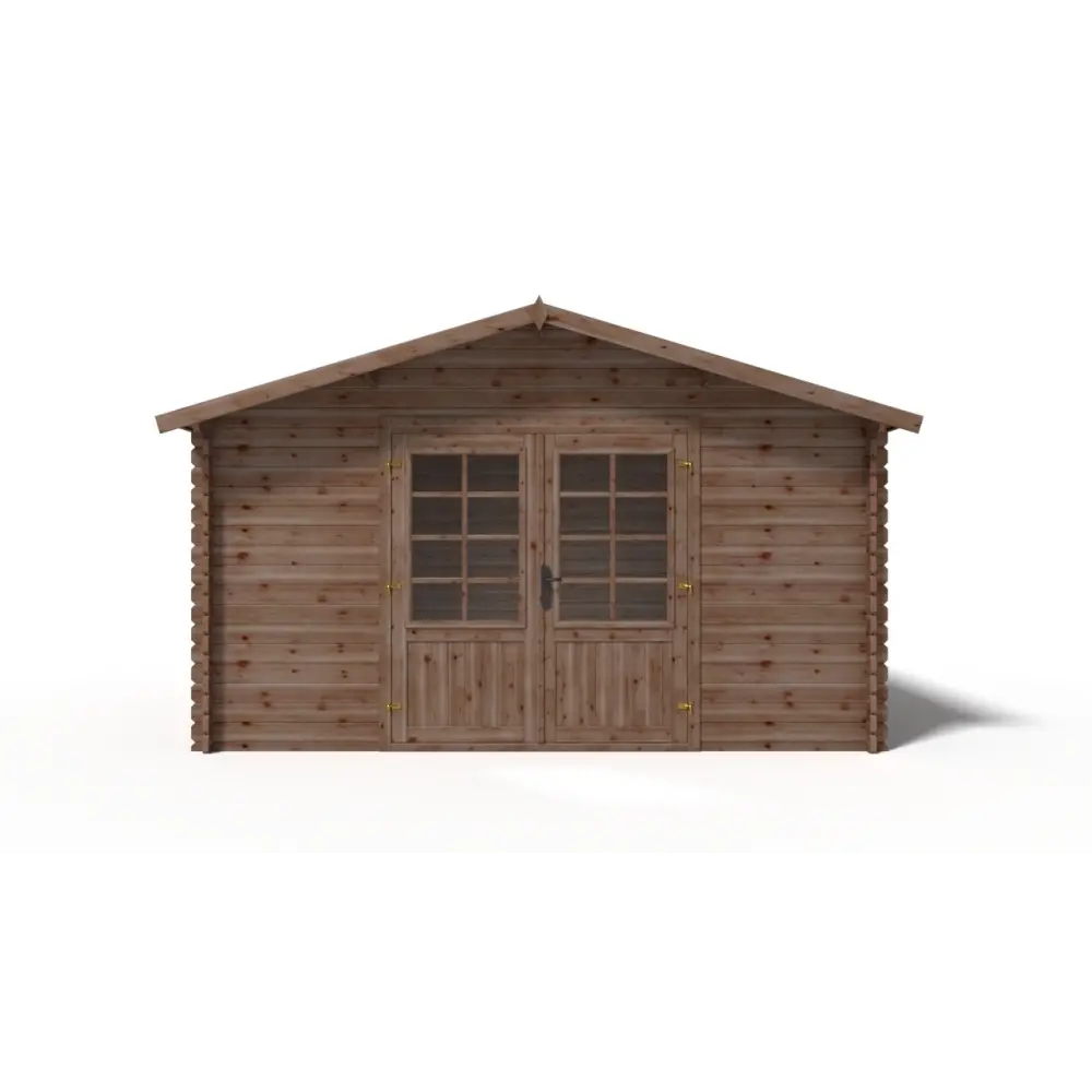 Abri de jardin en bois - 15.2m2 - 3.9x3.9m - Traité - Ep. 34mm - Couleur: marron