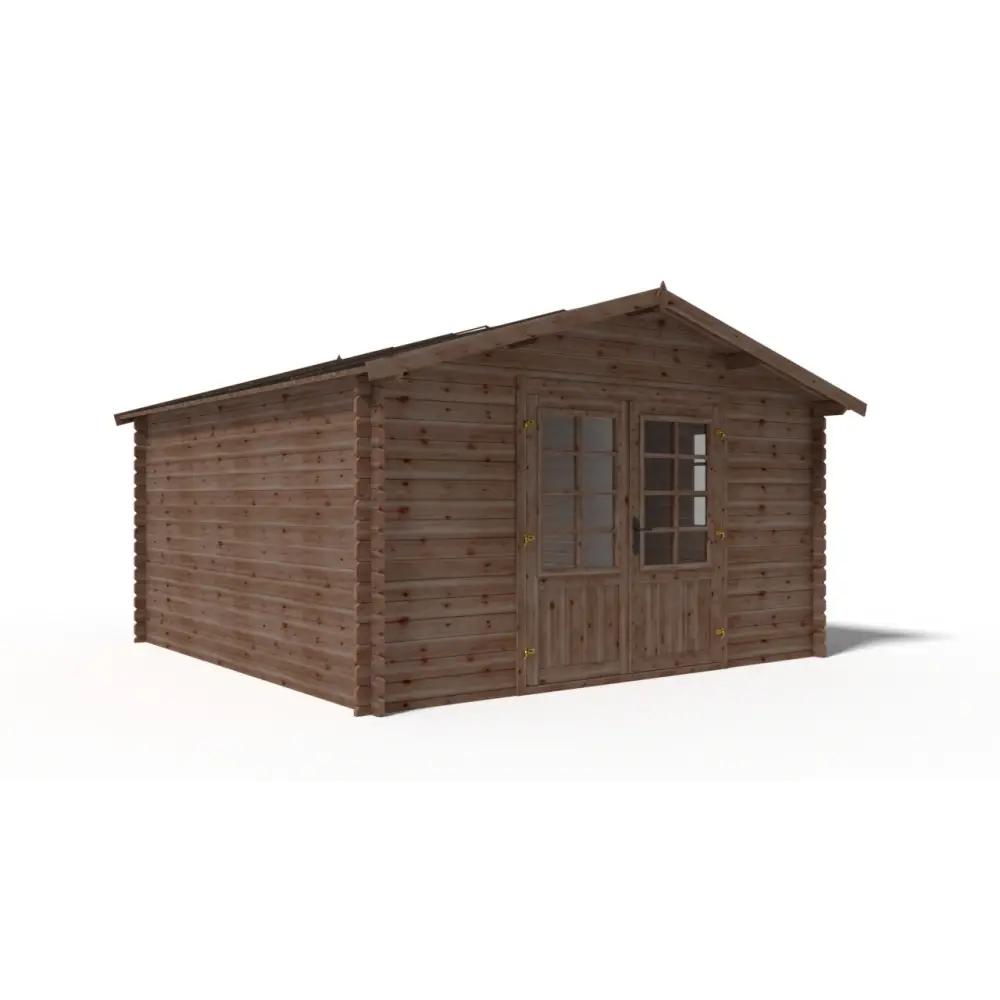Abri de jardin en bois - 15.2m2 - 3.9x3.9m - Traité - Ep. 34mm - Couleur: marron