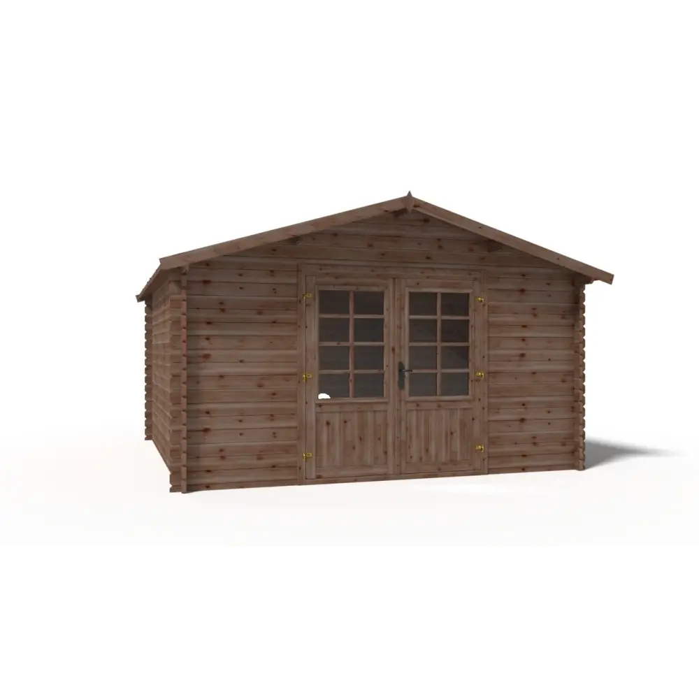 Abri de jardin en bois - 15.2m2 - 3.9x3.9m - Traité - Ep. 34mm - Couleur: marron
