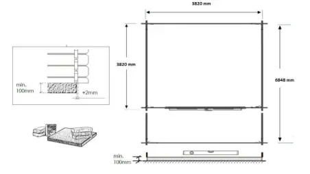 Abri de jardin en bois - 4x4 m + terrasse avec balustrade et avant-toit en bois - 28 m2 - Traité
