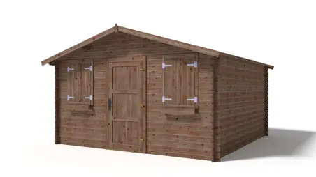 Abri de jardin en bois - 4x4 m + terrasse avec balustrade et avant-toit en bois - 24 m2 - Traité