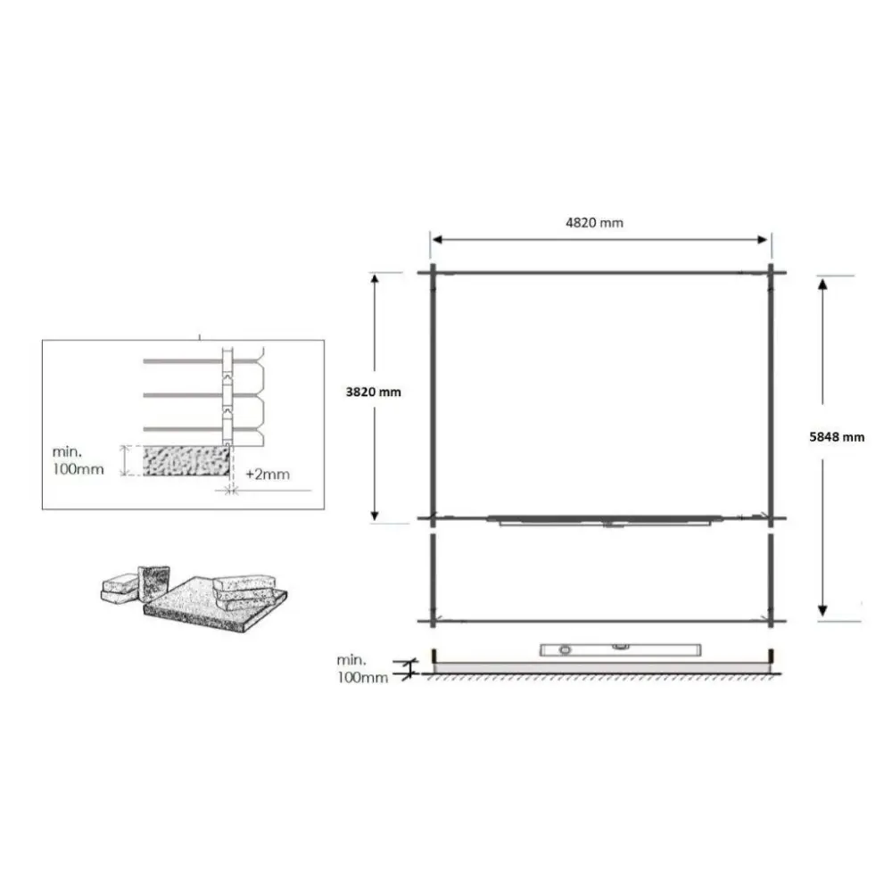 Abri de jardin en bois - 5x4 m + terrasse avec balustrade et avant-toit en bois - 30 m2