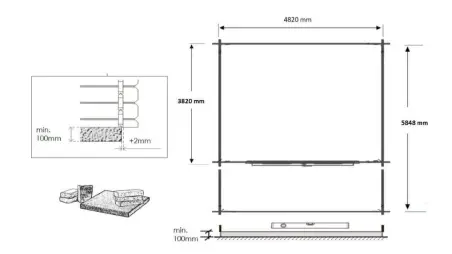 Abri de jardin en bois - 5x4 m + terrasse avec balustrade et avant-toit en bois - 30 m2