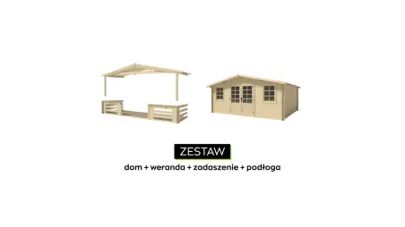 Abri de jardin en bois - 5x4 m + terrasse avec balustrade et avant-toit en bois - 30 m2