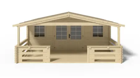 Abri de jardin en bois - 5x4 m + terrasse avec balustrade et avant-toit en bois - 30 m2