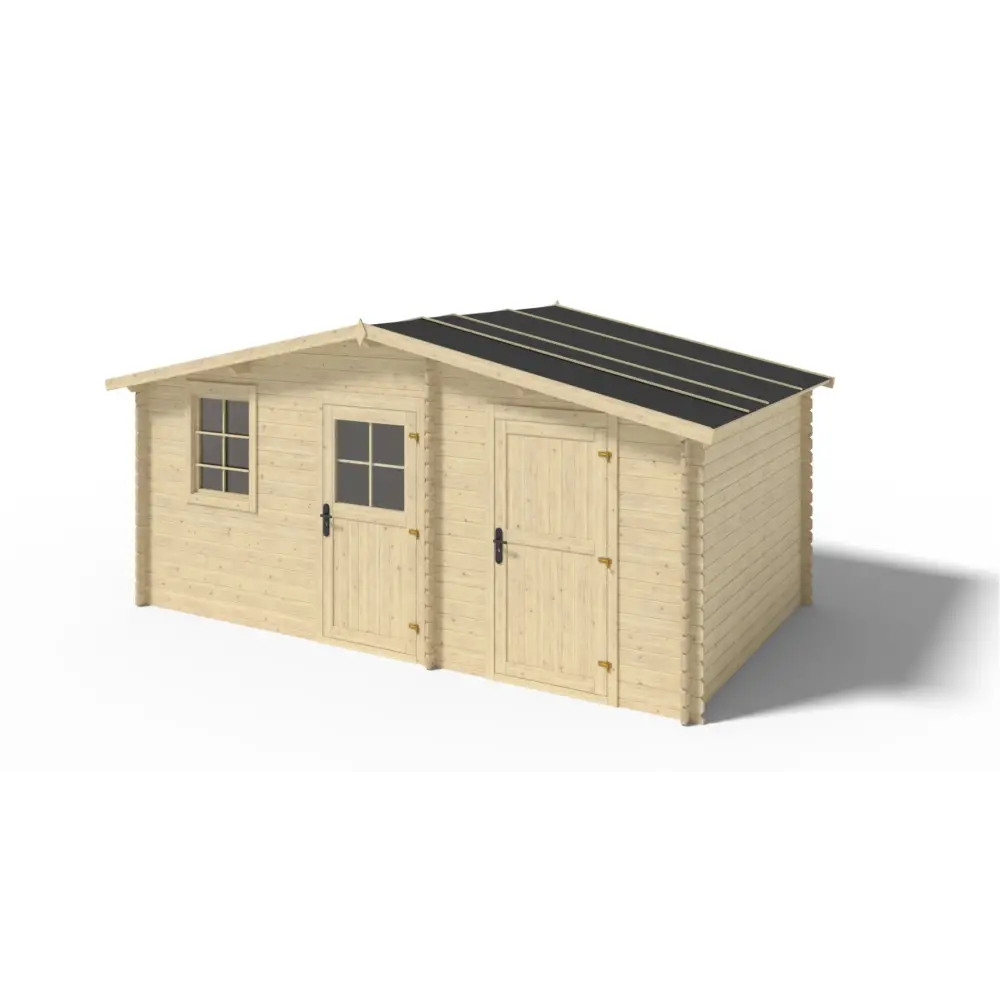 Abri de jardin en bois - 15m2 - 5x3m - Ep. 28mm - Couleur: naturel