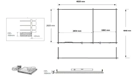 Abri de jardin en bois - 5x3 m + terrasse avec balustrade et avant-toit en bois - 35 m2