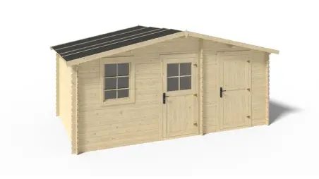 Abri de jardin en bois - 5x3 m + terrasse avec balustrade et avant-toit en bois - 35 m2