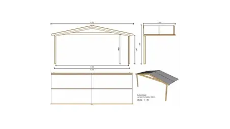 Abri de jardin en bois - 5x3 m + terrasse avec balustrade et avant-toit en bois - 35 m2