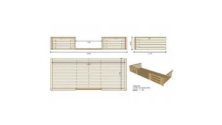 Abri de jardin en bois - 5x3 m + terrasse avec balustrade et avant-toit en bois - 35 m2