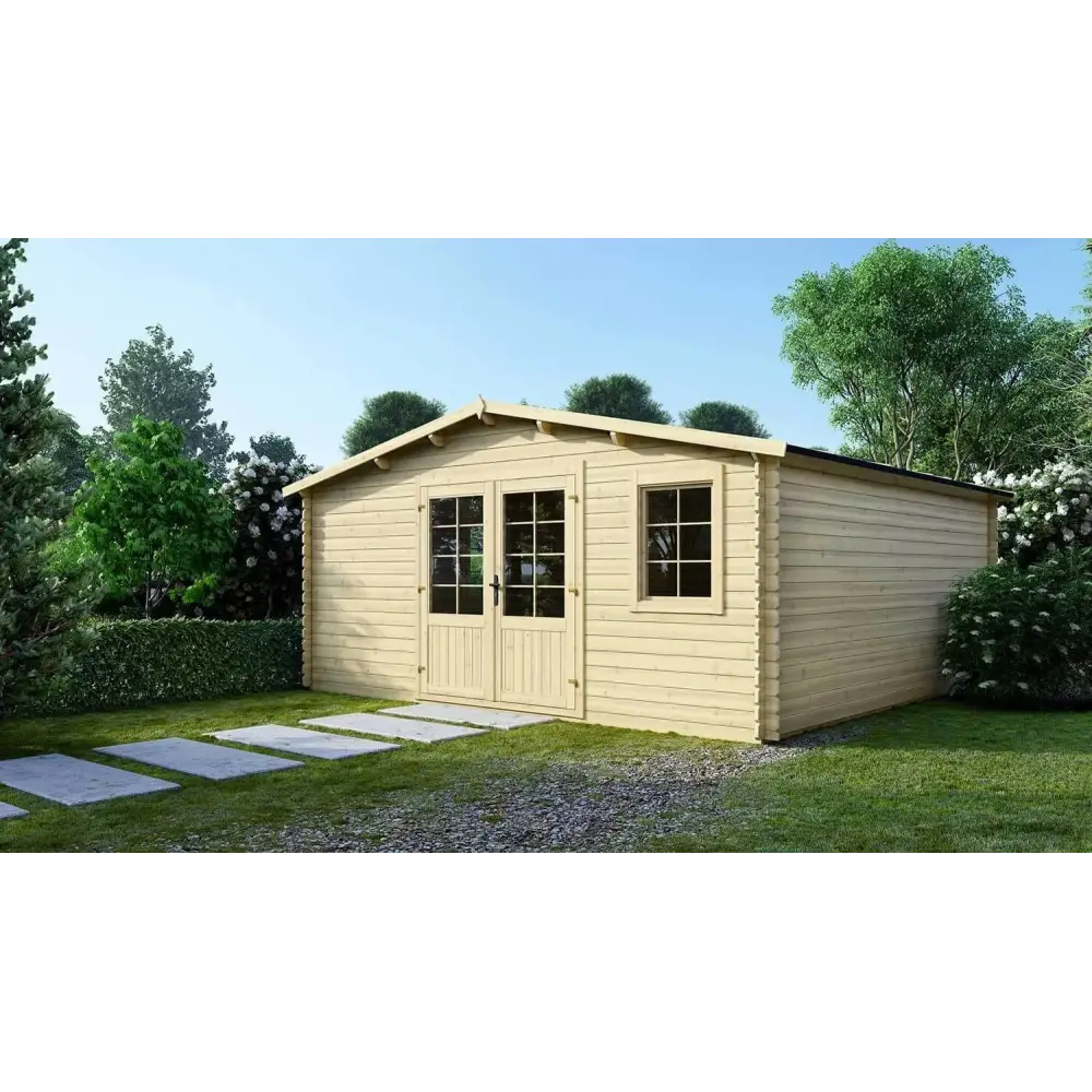 Abri de jardin en bois - 25m2 - 5x5m - Ep. 28mm - Couleur: naturel
