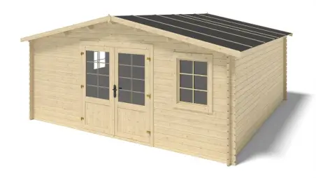 Abri de jardin en bois - 25m2 - 5x5m - Ep. 28mm - Couleur: naturel