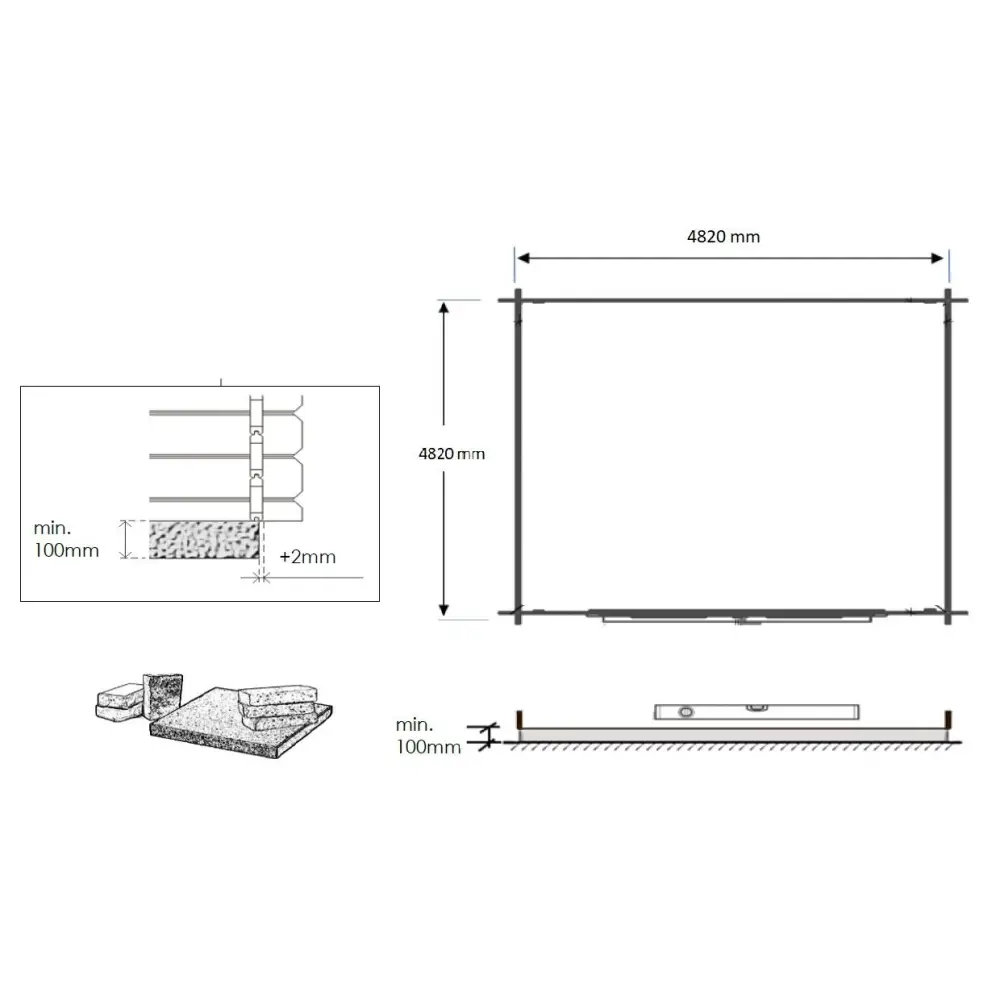 Abri de jardin en bois - 25m2 - 5x5m - Ep. 28mm - Couleur: naturel
