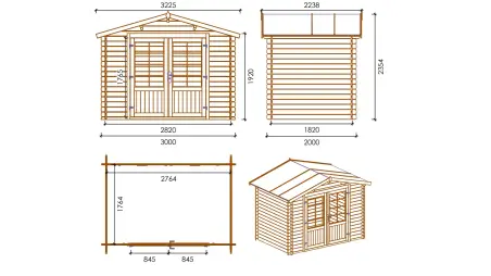 Abri de jardin en bois - 6m2 - 3x2m - Ep. 28mm - Couleur: naturel