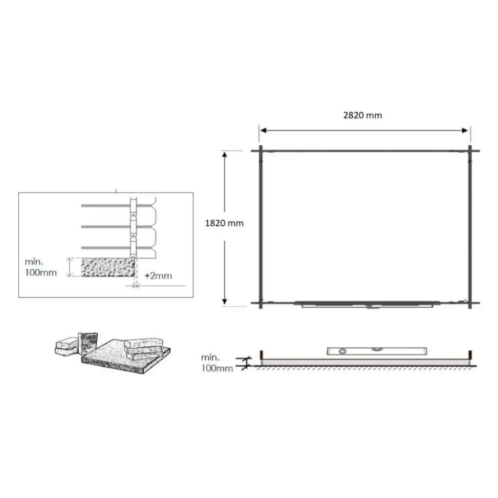 Abri de jardin en bois - 6m2 - 3x2m - Ep. 28mm - Couleur: naturel