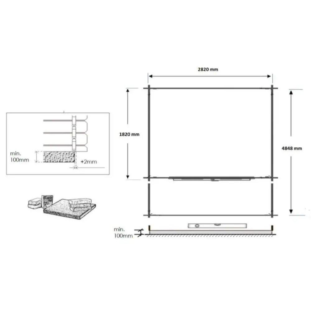 Abri de jardin en bois - 3x2 m + terrasse avec balustrade et avant-toit en bois - 15 m2