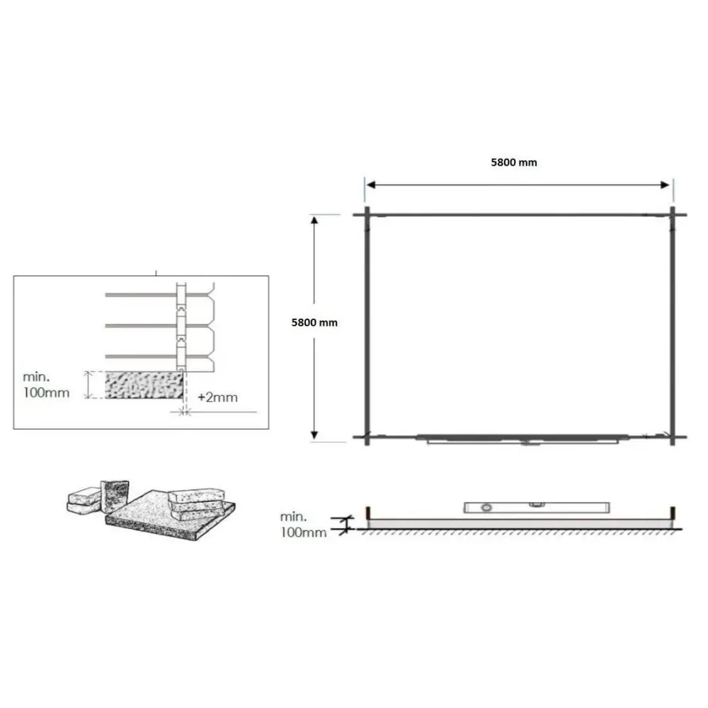 Abri de jardin en bois - 36m2 - 6x6m - Ep. 40mm - Couleur: naturel