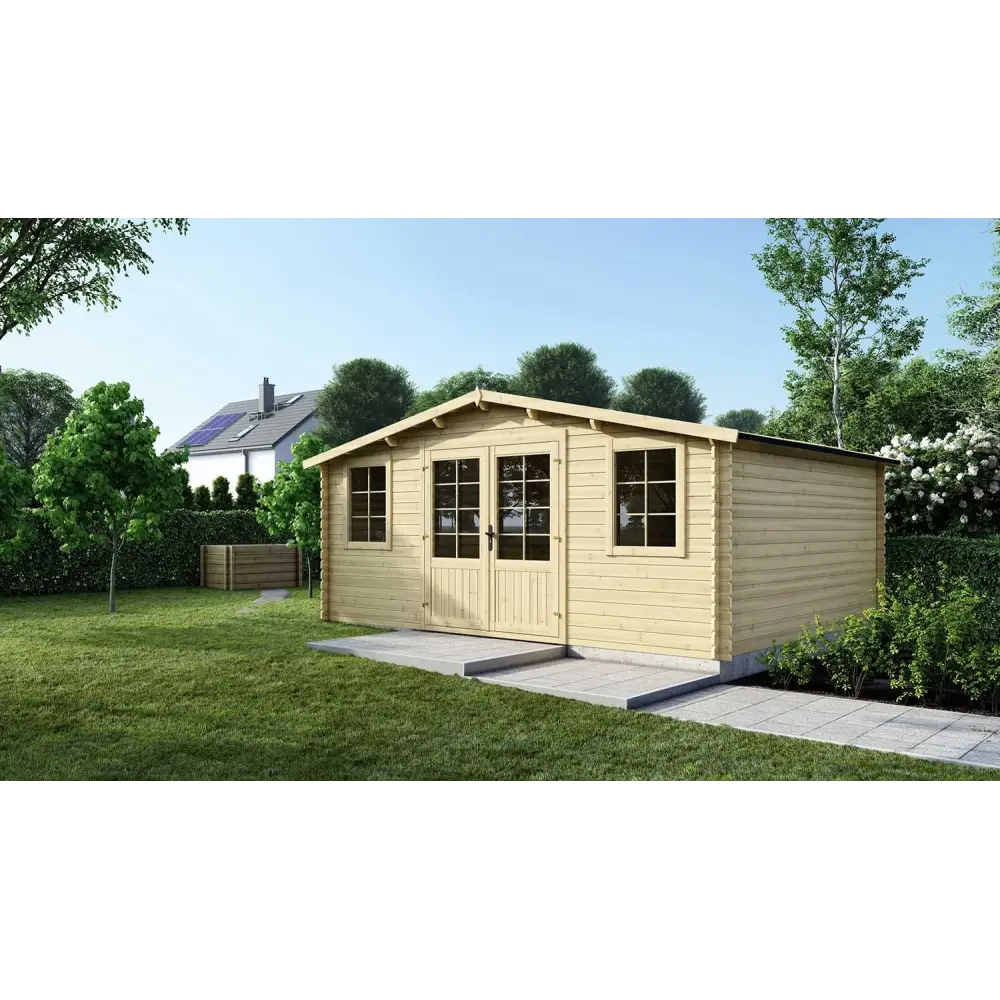 Abri de jardin en bois - 25m2 - 5x5m - Ep. 40mm - Couleur: naturel