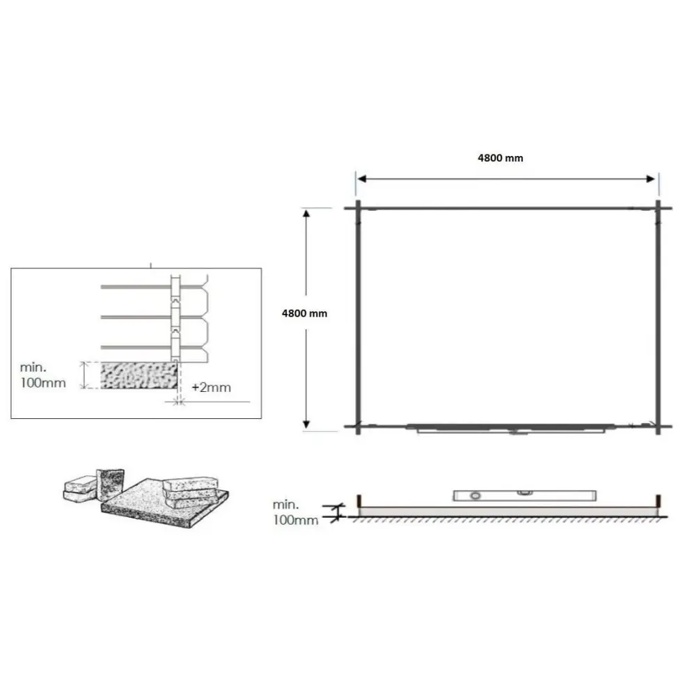 Abri de jardin en bois - 25m2 - 5x5m - Ep. 40mm - Couleur: naturel