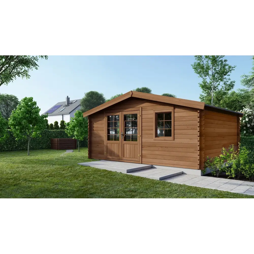 Abri de jardin en bois - 12m2 - 4x3m - Traité - Ep. 28mm - Couleur: marron