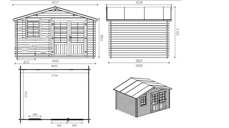 Abri de jardin en bois - 12m2 - 4x3m - Traité - Ep. 28mm - Couleur: marron