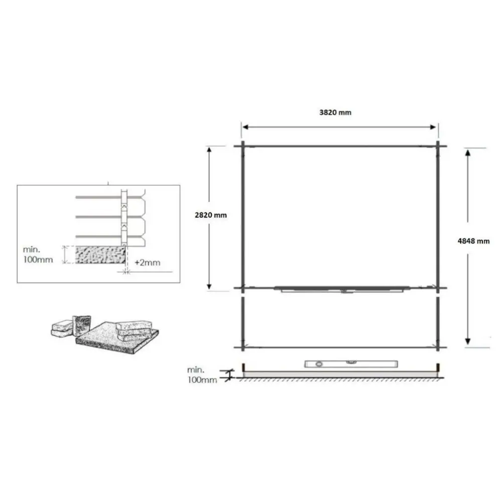 Abri de jardin en bois - 4x3 m + terrasse avec balustrade et avant-toit en bois - 20 m2 - Traité