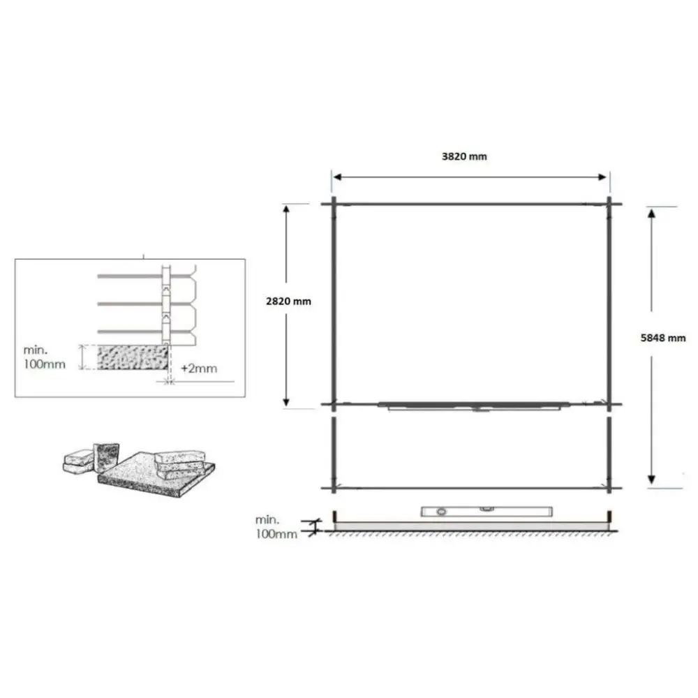 Abri de jardin en bois - 4x3 m + terrasse avec balustrade et avant-toit en bois - 24 m2 - Traité