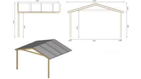Abri de jardin en bois - 4x3 m + terrasse avec balustrade et avant-toit en bois - 24 m2 - Traité