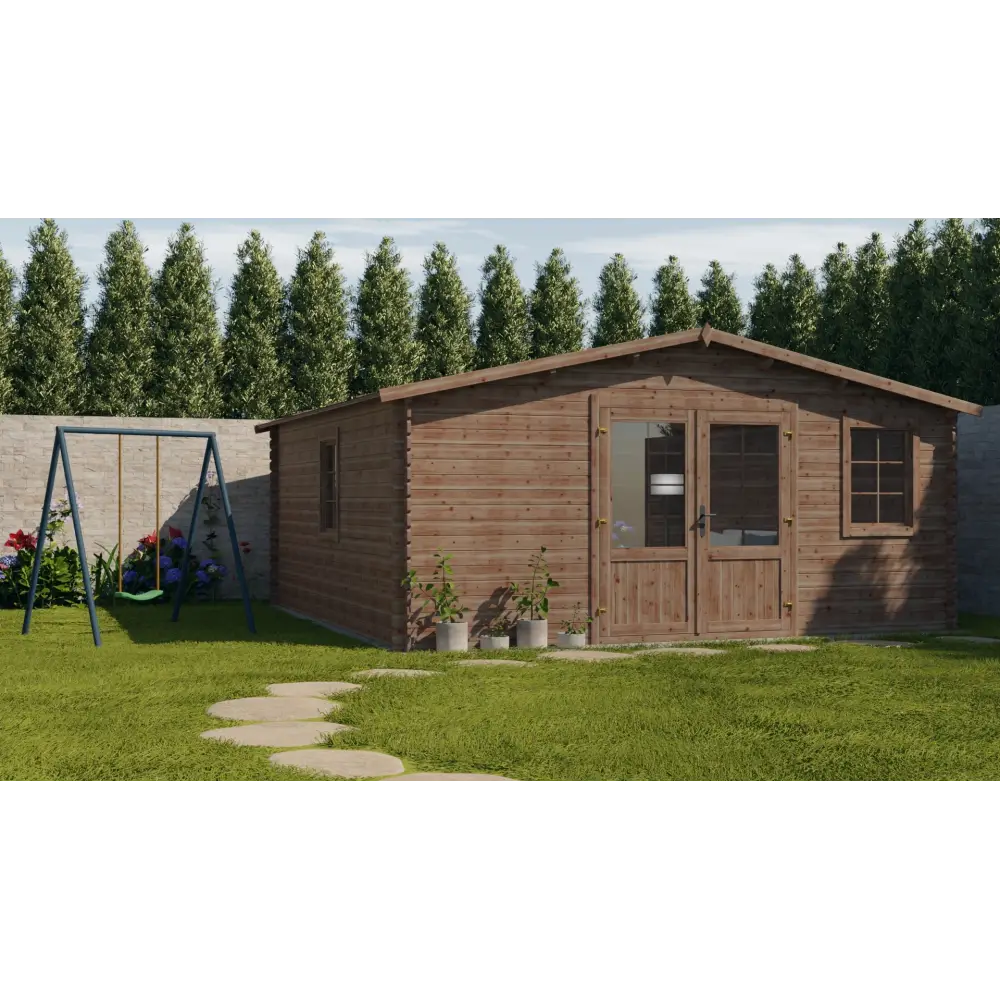 Abri de jardin en bois - 25m2 - 5x5m - Traité - Ep. 28mm - Couleur: marron