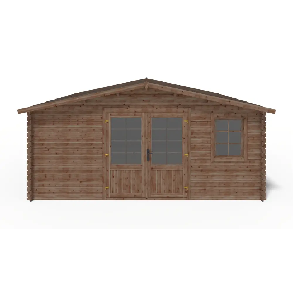 Abri de jardin en bois - 25m2 - 5x5m - Traité - Ep. 28mm - Couleur: marron