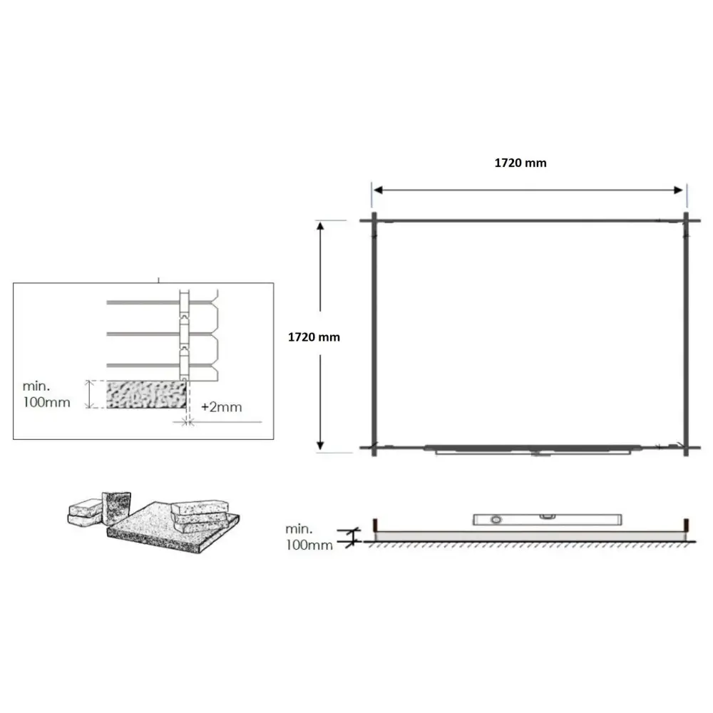 Abri de jardin en bois - 3.61m2 - 1.9x1.9m - Ep. 28mm - Couleur: naturel