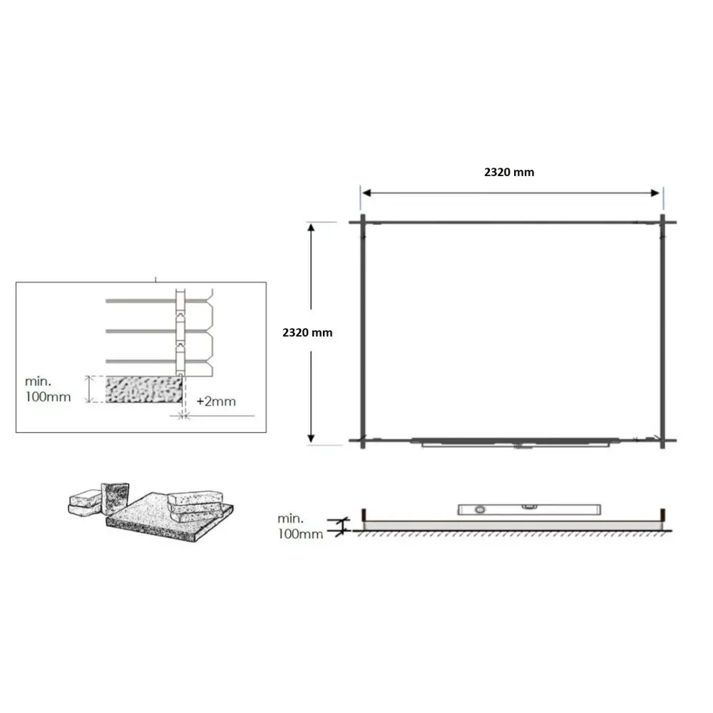 Abri de jardin en bois - 6.25m2 - 2.5x2.5m - Ep. 28mm - Couleur: naturel