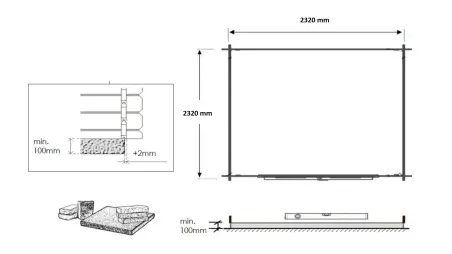 Abri de jardin en bois - 6.25m2 - 2.5x2.5m - Ep. 28mm - Couleur: naturel