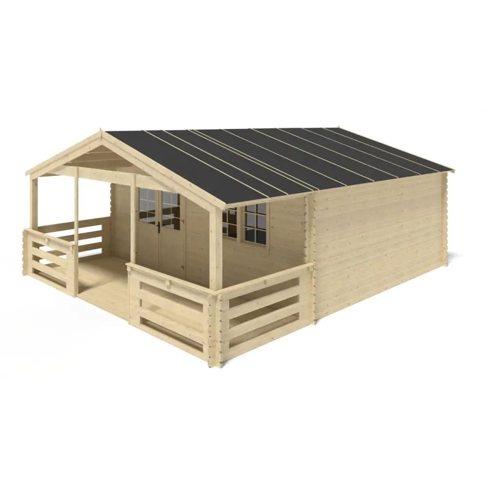 Terrasse en bois avec balustrade pour abri en bois - 12m2 - 6m x 2m - couleur: naturel