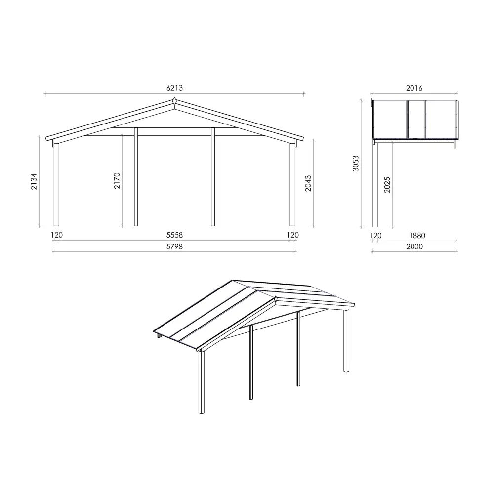 Abri de jardin en bois - 6x6 m + terrasse avec balustrade et avant-toit en bois - 48 m2
