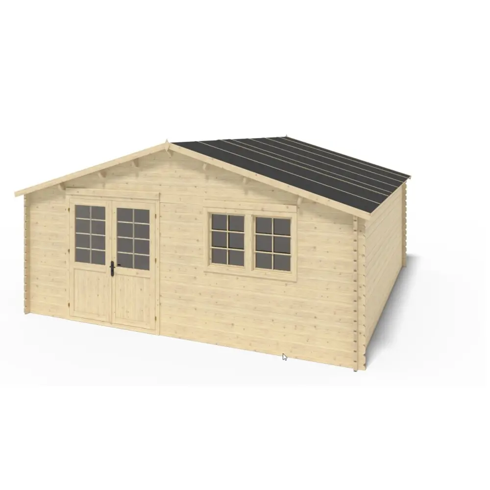 Abri de jardin en bois - 6x6 m + terrasse avec balustrade et avant-toit en bois - 54 m2