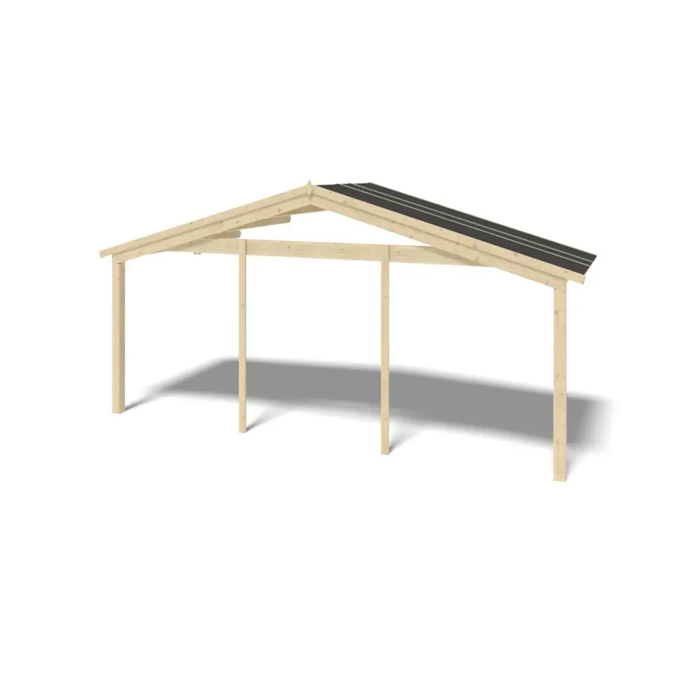 Abri de jardin en bois - 6x5 m + terrasse avec balustrade et avant-toit en bois - 42 m2