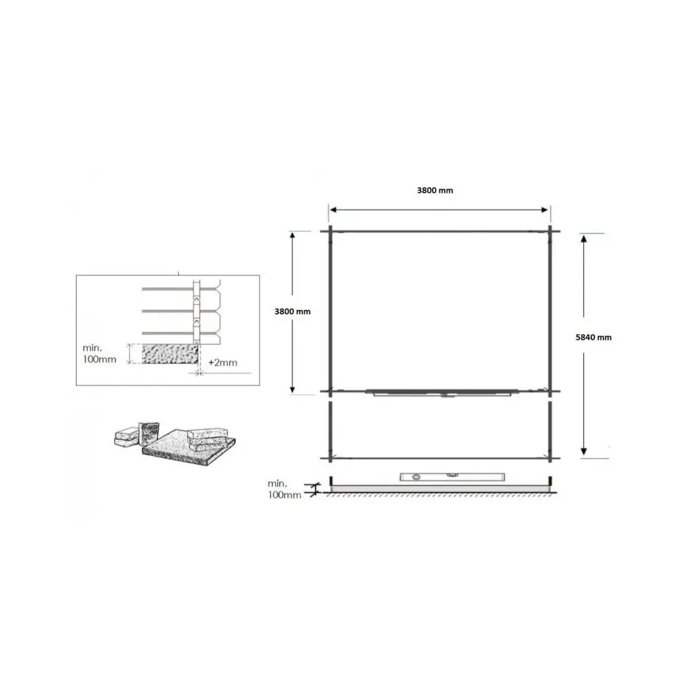 Abri de jardin en bois - 4x4 m + terrasse avec balustrade et avant-toit en bois - 24 m2