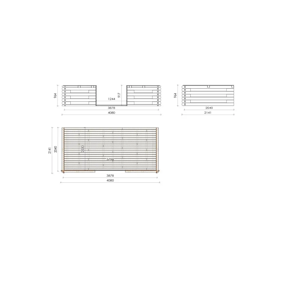 Abri de jardin en bois - 4x4 m + terrasse avec balustrade et avant-toit en bois - 24 m2