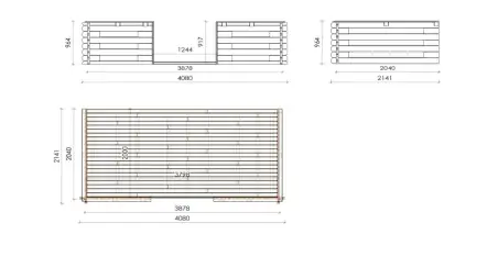 Abri de jardin en bois - 4x4 m + terrasse avec balustrade et avant-toit en bois - 24 m2
