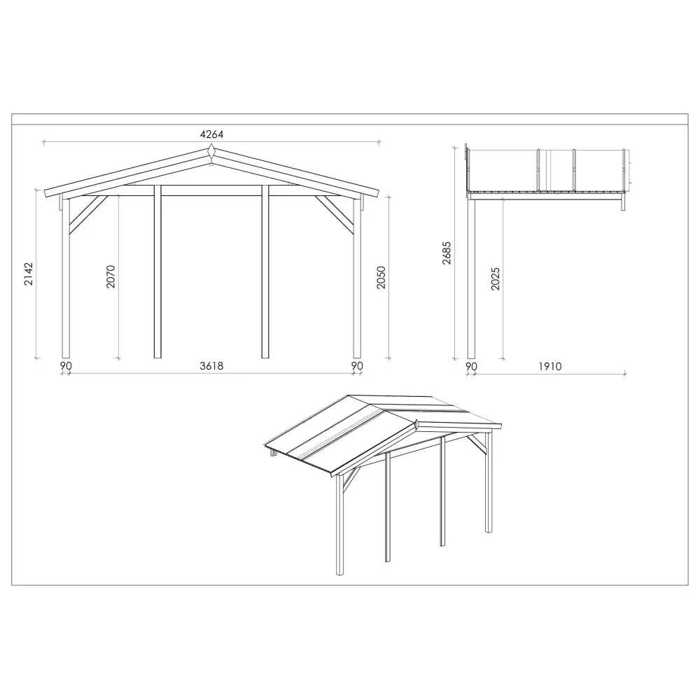 Avant-toit en bois 4x2m pour le chalet de jardin 4m, couleur naturel