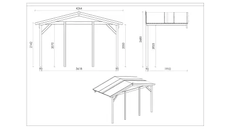 Avant-toit en bois 4x2m pour le chalet de jardin 4m, couleur naturel