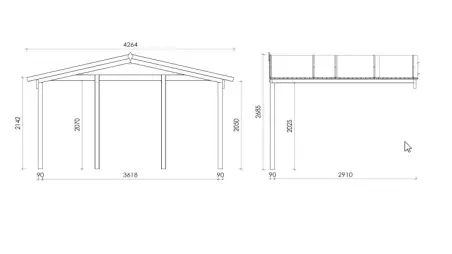 Avant-toit en bois 4x3m pour le chalet de jardin 4m, couleur naturel
