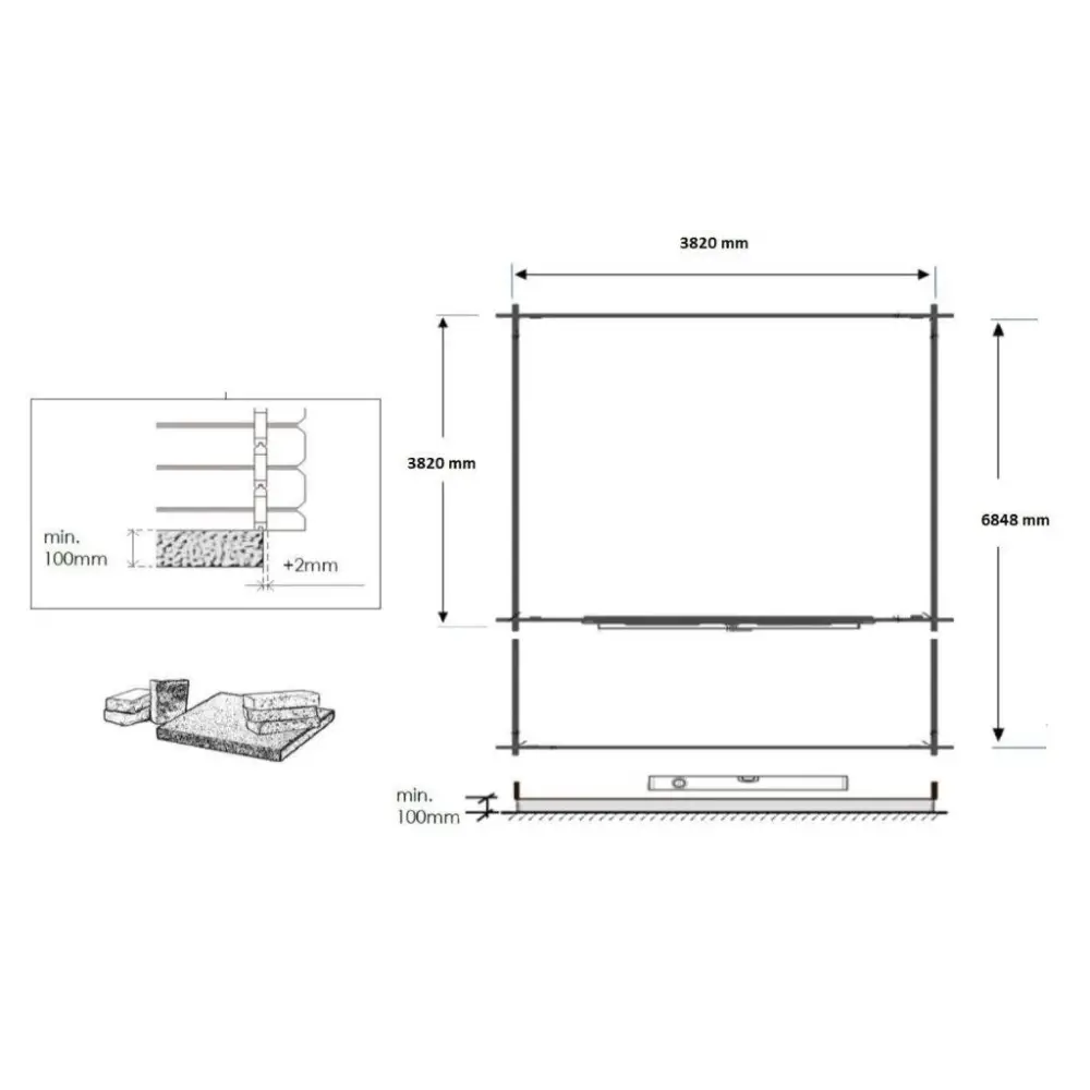Abri de jardin en bois - 4x4 m + terrasse avec balustrade et avant-toit en bois - 28 m2