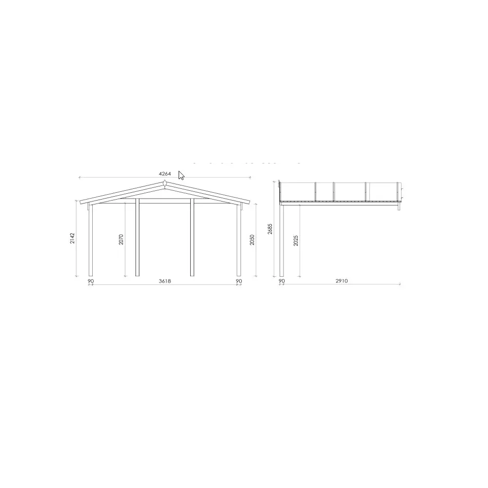 Abri de jardin en bois - 4x4 m + terrasse avec balustrade et avant-toit en bois - 28 m2