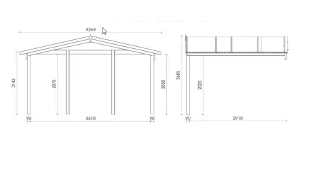 Abri de jardin en bois - 4x4 m + terrasse avec balustrade et avant-toit en bois - 28 m2