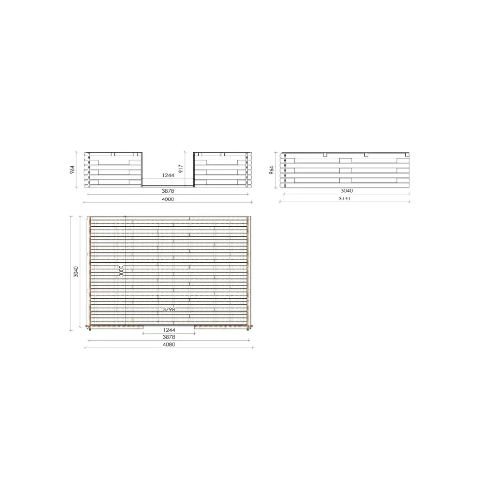 Abri de jardin en bois - 4x4 m + terrasse avec balustrade et avant-toit en bois - 28 m2