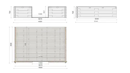 Abri de jardin en bois - 4x4 m + terrasse avec balustrade et avant-toit en bois - 28 m2